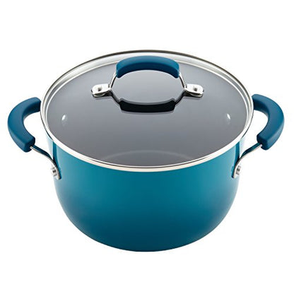 Rachael Ray Brights Nonstick Cookware Pots and Pans Set, 10 Piece, Marine Blue