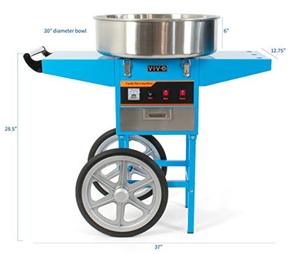VIVO Blue 1030W Electric Cotton Candy Machine Cart, Mobile Rolling Candy Floss Maker with 20 inch Stainless Steel Bowl Sugar Scoop and Drawer, Easy Home or Commercial Use, CANDY-V002B