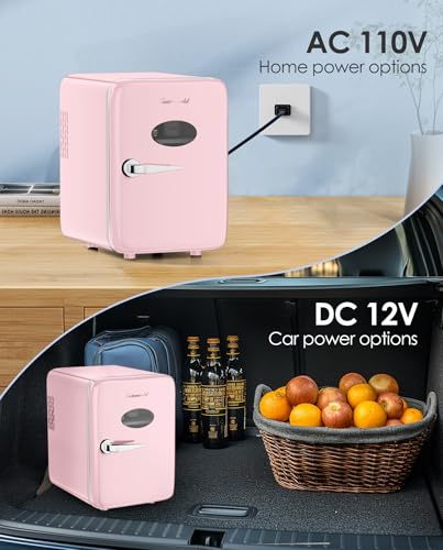CUTIEWORLD Skincare Fridge - 4L Makeup Fridge for Refrigerating Makeup, Skincare and Food, Mini Fridge for Bedroom, Office and Car, Cooler and Warmer, Beverage Cooler, Leather Pink