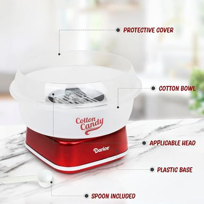 Darice Cotton Candy Machine – Retro Cotton Candy Maker – Cotton Candy Maker Machine For Homemade Sweets – Ideal for Birthday, Party, Gatherings – Works with Flossing Sugar or Hard Candy