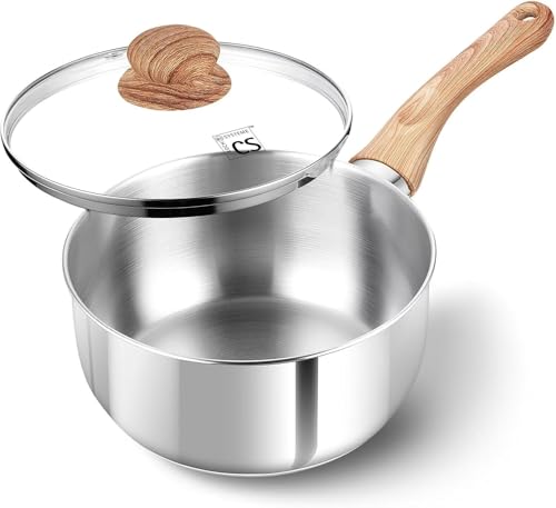 KOCH SYSTEME CS 2 Quart Sauce Pan with Lid, Stainless Steel Saucepan with Heat-resistant Bakelite Handle, Saucepan with Lid, Pot 2QT, Stainless Steel Sauce Pan, Induction Compatible