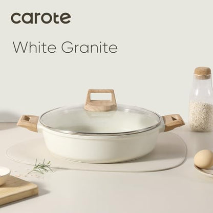 CAROTE Nonstick Stock Pot with Lid Soup Pot, 4 Quart with Lid, Casserole Super Easy to Clean Non Stick Cooking Pot Cookware PFOA Free, White Granite