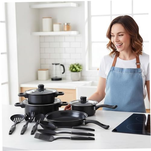 Non Stick Pots and Pans Set 13 Piece Cookware Set with Frying Pans Saucepan Lids Spoon Spatula and Accessories for Home Kitchen Cooking Non Stick Cookware for Daily Use