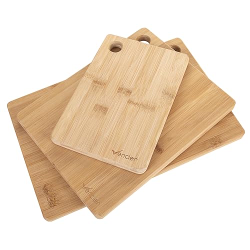 Vencier Thick Wooden Cutting Boards Set - Perfect for Meat Carving, Vegetable and Bread Cutting - Bamboo Chopping Board Ensemble (3pc Set)