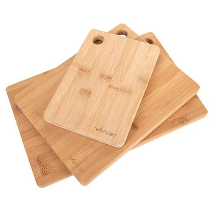 Vencier Thick Wooden Cutting Boards Set - Perfect for Meat Carving, Vegetable and Bread Cutting - Bamboo Chopping Board Ensemble (3pc Set)
