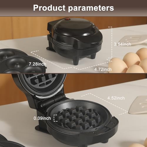 UVFAST Mini Waffles Maker with 8 Removable Plates, 4 in 1 Small Waffle Maker Mini- Waffle, Heart Waffle, Pancake, Donut, 4.5" Non Stick Waffle Iron for Families, Black