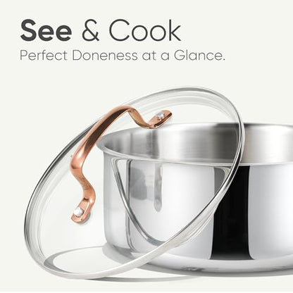 CAROTE 2Qt Stainless Steel Saucepan Set, Non-Toxic 3-Ply Stainless Steel Cookware Set with Lids, Small Kitchen Pots, Oven Safe, Compatible with Induction, Ceramic, Gas, Mothers Day Gifts