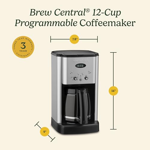 Cuisinart 12 Cup Brew Central Maker Coffee Maker, Black Stainless Steel, DCC-1200BKSNAS