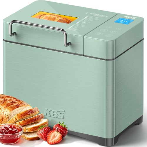 KBS 2.2LB Bread Maker, 710W Convection Bread Machine with Dual Heaters, Healthy Nonstick Ceramic Pan, Auto Nut Dispenser, 17-in-1 Bread Maker Machine for Gluten-Free, Touchscreen, 15H Delay Timer