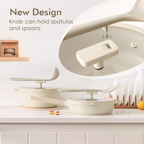 SENSARTE Ceramic Cookware Set Non-toxic 14 Pcs, Nonstick Pots and Pans Set, Dishwasher Safe Induction Cookware, Healthy Kitchen Cooking Set, PFOA/PFAS/PTFE Free