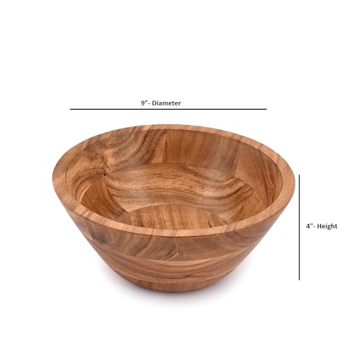 Samhita Acacia Wood Salad Bowl, Perfect for Salad, Vegetables Salad Bowl & Decorative Centerpiece Absolute Beautiful for Your Kitchen (9" x 9" x 4")