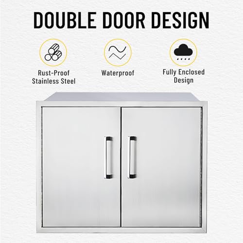ZHAIUPON Stainless Steel Outdoor Kitchen Cabinet, Double Door Dry Storage Pantry for BBQ Island, Patio Grill Station, 30" W x 21" H x 21" D
