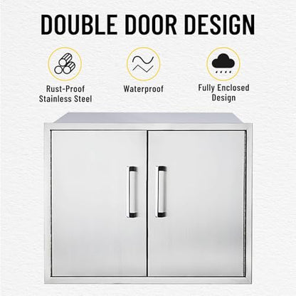 ZHAIUPON Stainless Steel Outdoor Kitchen Cabinet, Double Door Dry Storage Pantry for BBQ Island, Patio Grill Station, 30" W x 21" H x 21" D