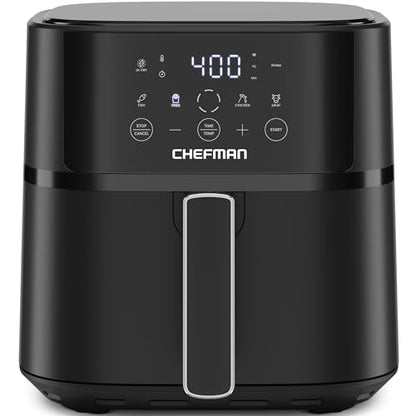 Chefman Air Fryer – 6 QT Compact Airfryer for Quick & Easy Meals in Minutes, Features Hi-Fry Technology for Extra Crisp, Touchscreen Controls with 4 Presets, Nonstick & Dishwasher Safe Basket - Black