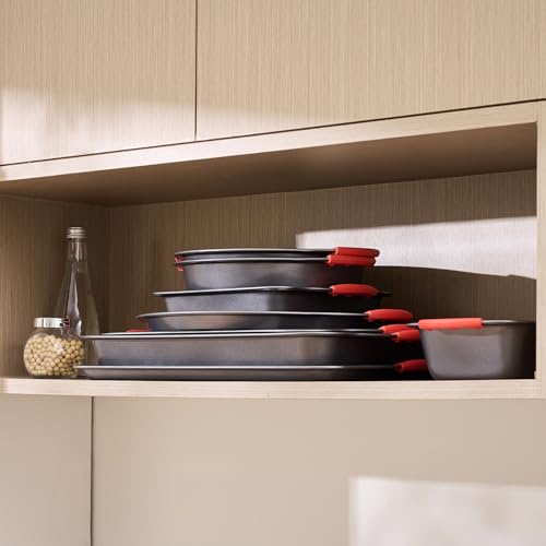 VEVOR Baking Pans Set, 8-Piece, Nonstick Carbon Steel Cookware Sheets & Trays, Stackable Kitchen Oven Bakeware Cooking Sets with Silicone Handles, Easy to Clean, for Baking Cookie Cake Muffin Bread