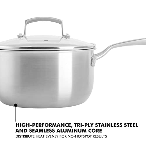 Babish Stainless Steel Saucepan 3.5 Quart Triply Professional Grade Cookware Durable Even Heat Distribution Sauce Pan with Handle for Cooking Boiling Sauces Soups and Everyday Kitchen Use