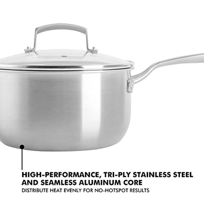 Babish Stainless Steel Saucepan 3.5 Quart Triply Professional Grade Cookware Durable Even Heat Distribution Sauce Pan with Handle for Cooking Boiling Sauces Soups and Everyday Kitchen Use