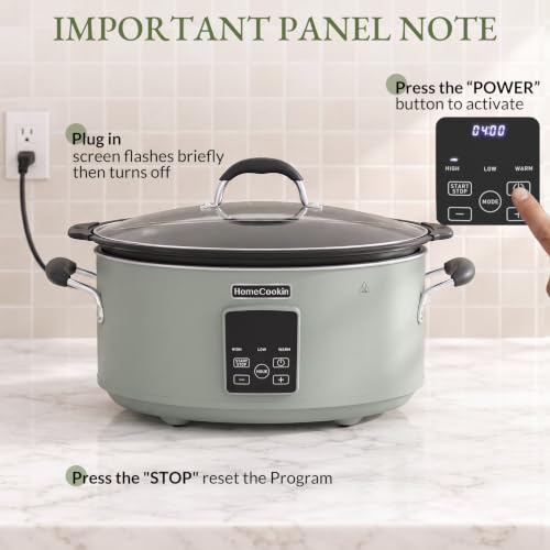 HOMECOOKIN Slow Cooker, Extra Large 10 Quarts Digital Slow Cookers with Timer, Dishwasher Safe Glass Lid & Crock, Kitchen Appliance for Families & Gatherings, Olive