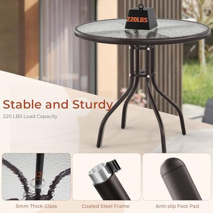 TLSUNNY 6 Pieces Glass Table and Folding Textilene Chairs with 65″ Umbrella