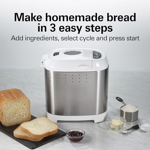 Hamilton Beach Digital Electric Bread Maker Machine Artisan and Gluten-Free, 2 lbs Capacity, 14 Settings, White and Stainless Steel (29987)