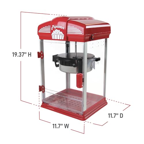 West Bend Stir Crazy Movie Theater Popcorn Popper, Gourmet Popcorn Maker Machine with Nonstick Popcorn Kettle, Measuring Tool and Popcorn Scoop for Popcorn Machine, 4-Qt., Red