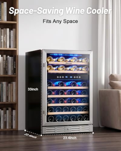 Kalamera 24 Inch Wine Cooler Refrigerator, 46-Bottle Dual Zone Wine Fridge