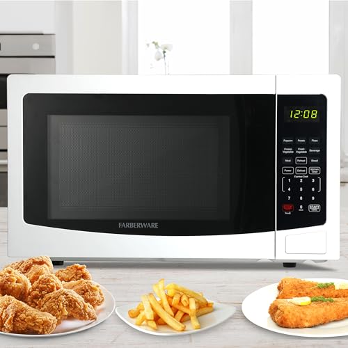 Farberware 1.1 Cu. Ft. Countertop Microwave Oven – 1000 Watts Power, Auto Cook Settings, Defrost, Easy Clean and Child Safety Lock - White