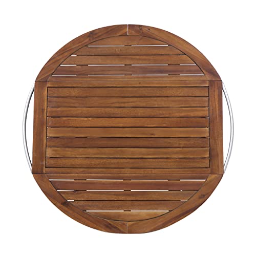 Christopher Knight Home Tillary Tiller Outdoor Acacia Wood Bar Cart Aluminum Accents, Dark Oak/Shiny Powder Coating