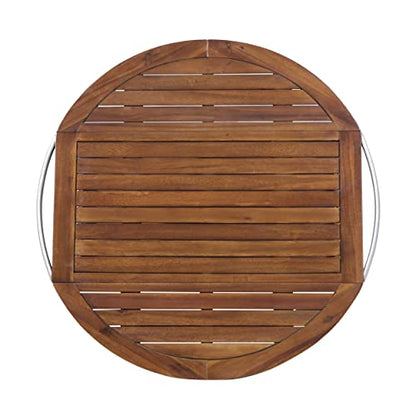 Christopher Knight Home Tillary Tiller Outdoor Acacia Wood Bar Cart Aluminum Accents, Dark Oak/Shiny Powder Coating