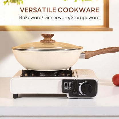 Sweetcrispy 17 Pcs Nonstick Pots and Pans, Non-toxic Kitchen Cooking Set, Induction Cookware Sets with Stay-Cool Handles, Beige