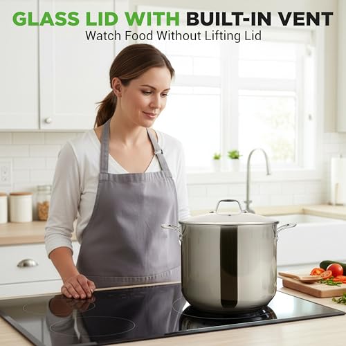 NutriChef 12 Quart Stainless Steel Stock Pot with Lid | Induction Cookware for Home & Commercial Use | Heavy Duty Cooking Pot for Boiling or Simmering Soup, Pasta, Seafood, and Sauces