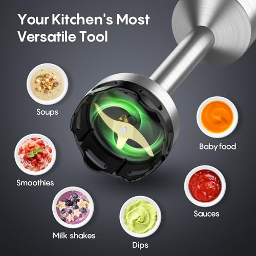 FRESKO Immersion Blender Handheld, Variable Speed Trigger Stick Blender with Anti-Scratch Stainless Steel Shaft, 700ml(24oz） BPA-Free Beaker, Hand Mixer for Smoothies, Baby Food, Soups & Sauces