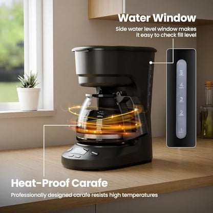 Kismile 5-Cup Drip Coffee Machine with LED Display, Small Coffee Maker with Anti-Drip, Timer, Auto Shut-Off, Dry-Boil Protection, Removable Funnel, Compact, Ideal for Home & Office