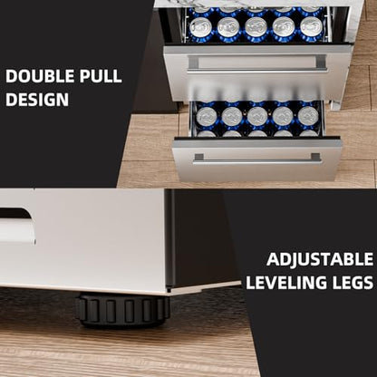 Antarctic Star Outdoor Beverage Refrigerator 24 Inch Wide,Stainless Steel Double Drawer Mini Fridge 145 Cans for Undercounter Built-in or Freestanding,Wine Cooler for Home & Patio,32-50°F,Silver
