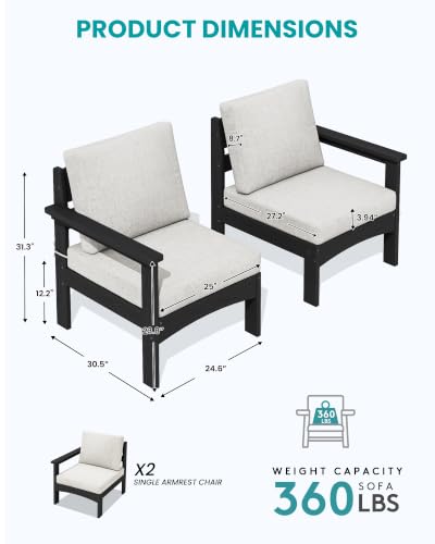 SERWALL HDPE Outdoor Loveseat Sofa, Outdoor 2 Pieces Single Sofa, Black