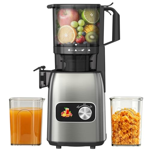 Cold Press Juicer with 5.3" Extra Wide Feed Chute, Slow Masticating Juicers Machines for Whole Fruit and Vegetable, High Yield Fruit Juicer, Easy Clean Design, BPA-Free