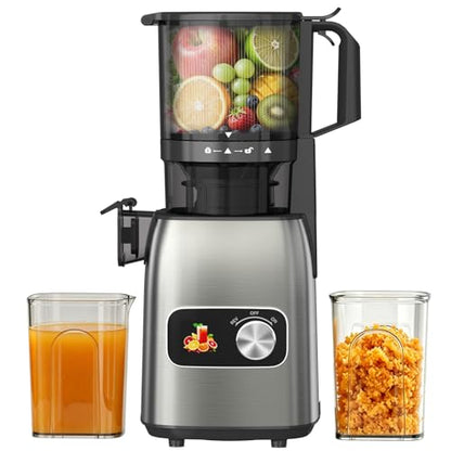 Cold Press Juicer with 5.3" Extra Wide Feed Chute, Slow Masticating Juicers Machines for Whole Fruit and Vegetable, High Yield Fruit Juicer, Easy Clean Design, BPA-Free