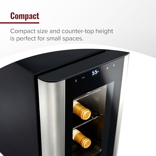 Wine Enthusiast 6-Bottle Countertop Wine Cooler – Compact Mini Fridge for Kitchen or Bedroom with 3 Shelves, Energy-Efficient Cooling, Adjustable Digital Temperature Control