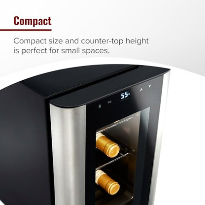 Wine Enthusiast 6-Bottle Countertop Wine Cooler – Compact Mini Fridge for Kitchen or Bedroom with 3 Shelves, Energy-Efficient Cooling, Adjustable Digital Temperature Control
