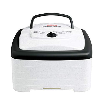 NESCO FD‑80A Square Food Dehydrator for Snacks, Fruit, Beef Jerky, 4‑Tray White Electric Dehydrator with Even Heat Drying