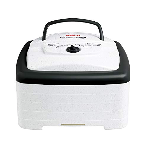 NESCO FD‑80A Square Food Dehydrator for Snacks, Fruit, Beef Jerky, 4‑Tray White Electric Dehydrator with Even Heat Drying