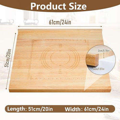 Qriocioa Reversible Wooden Pastry Board 24’’ x 20’’ Kneading Board for Rolling Dough Bread Cutting Board with Lip Pastry Baking Board with Engraved Ruler & Pie Board Template for Counter Top Kitchen