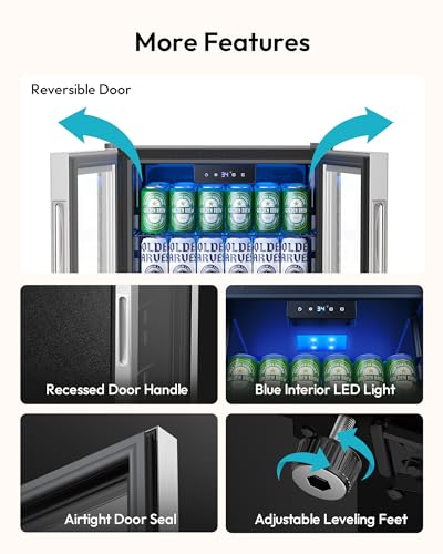 EUHOMY Mini Fridge 130 Can Beverage Refrigerator Cooler Glass Door for Soda Wine Beer, Beverage Cooler for Home, Bar, Office with Digital Temperature Control Adjustable Shelves, 3.2 Cu.Ft, Silver
