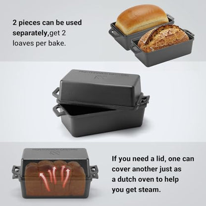 Northriver Casting 9×5 Inch Cast Iron Loaf Pan with Lid | Bread Baking Pan | Even Heat Distribution for Homemade Bread, Cake, and Meatloaf | 2 Piece Set