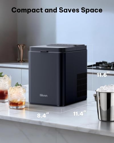 Silonn Ice Maker Countertop, 8 Cubes in 6 Mins, 26.5lbs/24H, Self-Cleaning
