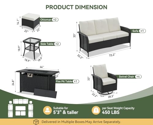 Aoxun 10-Piece Wicker Rattan Patio Furniture Set with 44" Fire Pit Table