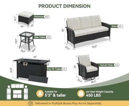 Aoxun 10-Piece Wicker Rattan Patio Furniture Set with 44" Fire Pit Table