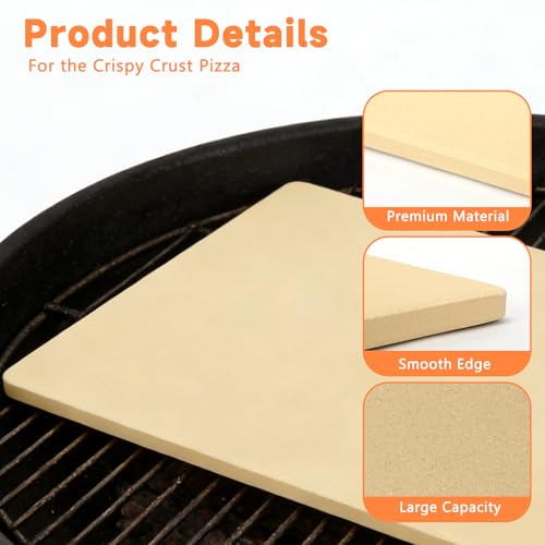 Tcatec Pizza Stone for Grill, 23.6''x15.7'' Extra Large Pizza Stone for Oven BBQ, Heavy Duty Rectangle Baking Stone for Bread