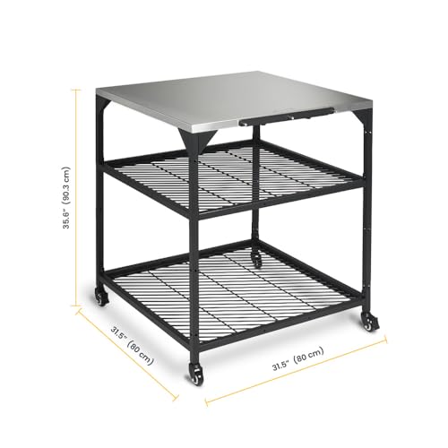ooni Large Modular Outdoor Table - 31x31x35 Inch Stainless Steel Pizza Oven Stand, Barbecue Cart, Outdoor Pizza Station