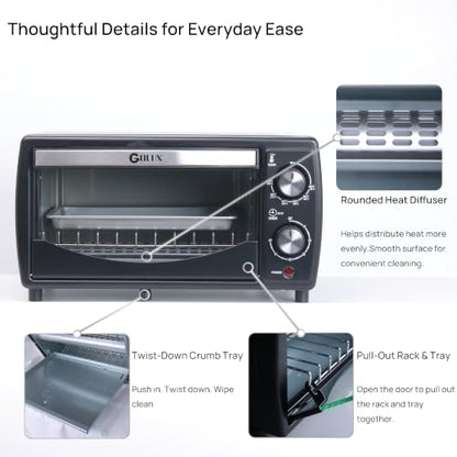 GOLUX 9.6L 4 Slices Countertop Toaster Oven 9.6L 4 Slices Compact Size